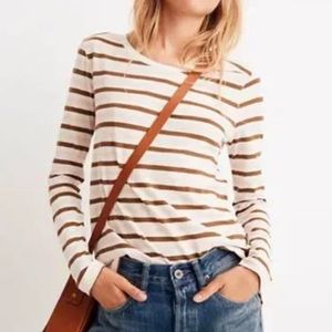 Madewell Whisper Cotton Crewneck Long-Sleeve Tee in Brion Stripe, XS